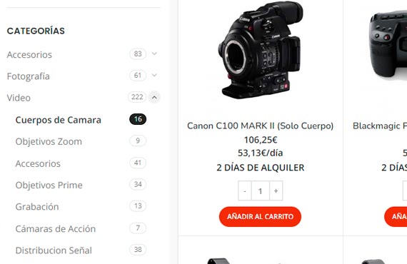 Categorías de alquiler audiovisual